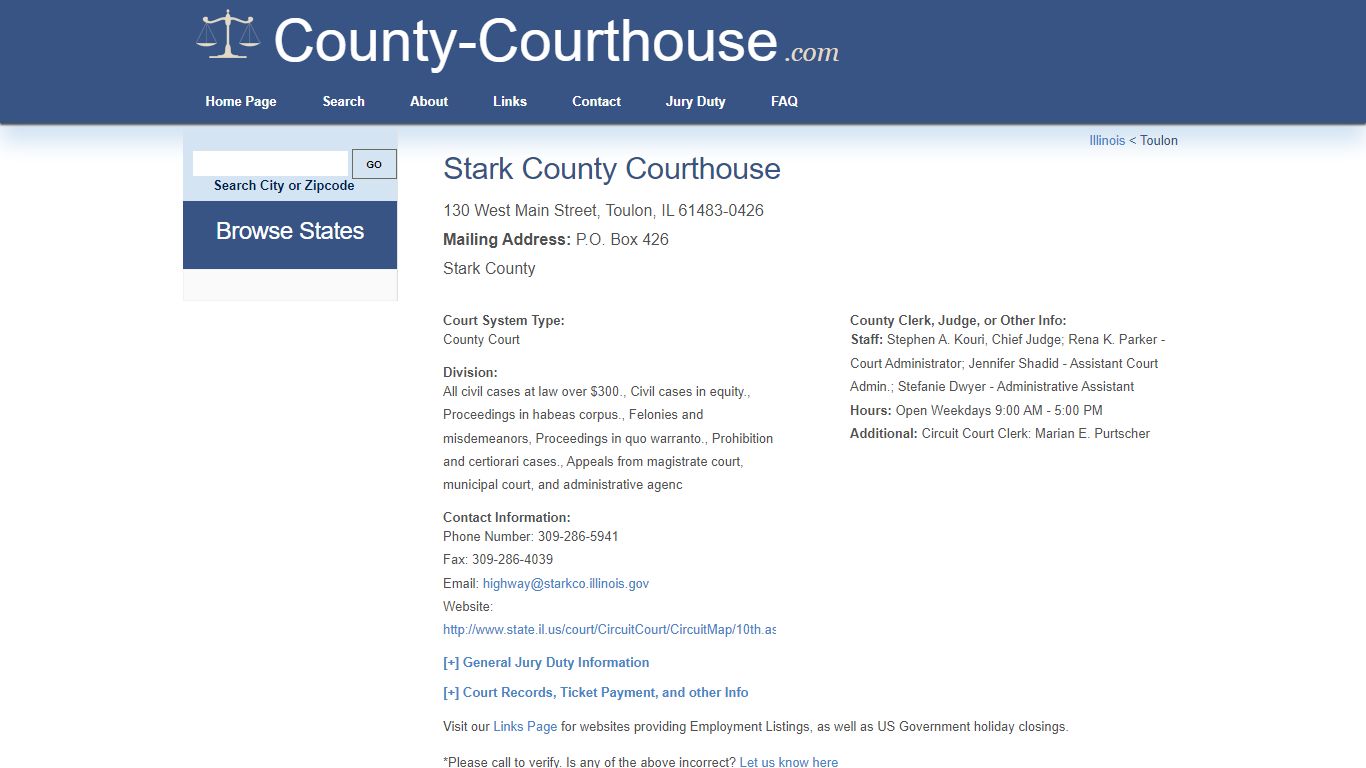 Stark County Courthouse in Toulon, IL - Court Information